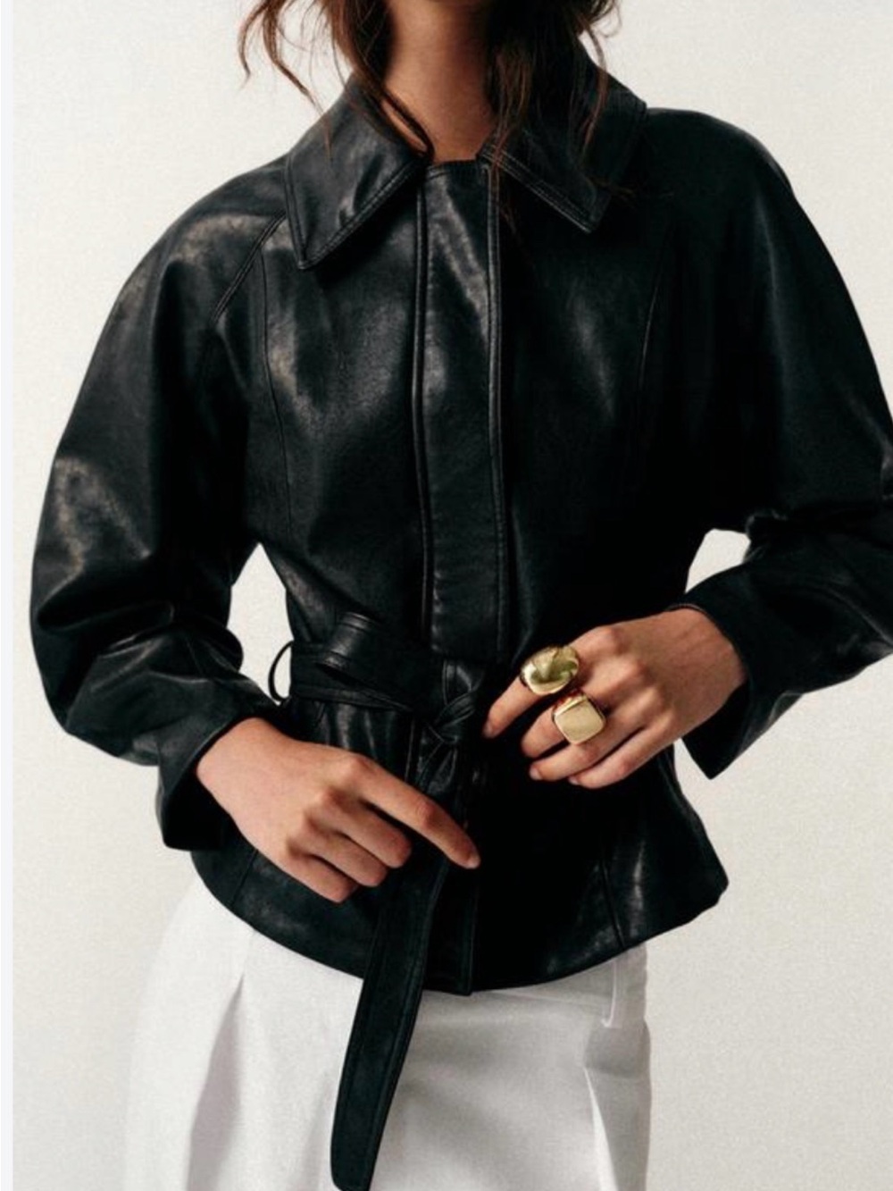 Zara Black Faux Leather Belted Jacket BNWT Size M